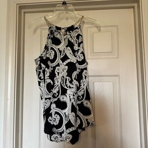 INC International Concepts Black and White Paisley Halter with Gold Chain Straps